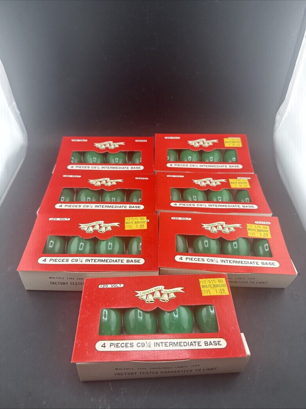 Vintage Liberty Bell C9 1/4 Green Christmas Light Bulbs Lot 28 120V NOS